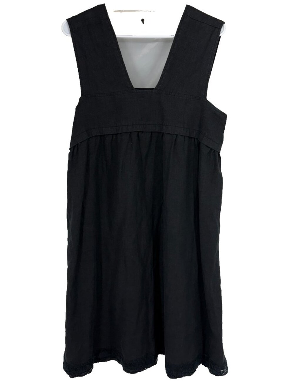 Formidable DAR Women L Linen Dress Knee Length Black Sleeveless Lace Handmade